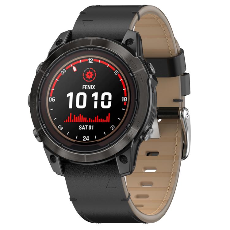 For Garmin Watch 22mm Stitched Genuine Leather Quick Release Watch Band(Black Silver) by bashfashion