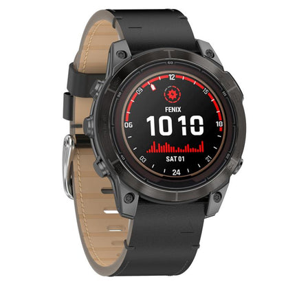 For Garmin Watch 22mm Stitched Genuine Leather Quick Release Watch Band(Black Silver) by bashfashion