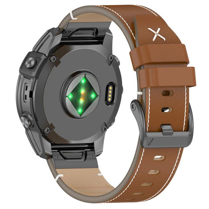 For Garmin Watch 22mm Stitched Genuine Leather Quick Release Watch Band(Brown Black) by bashfashion