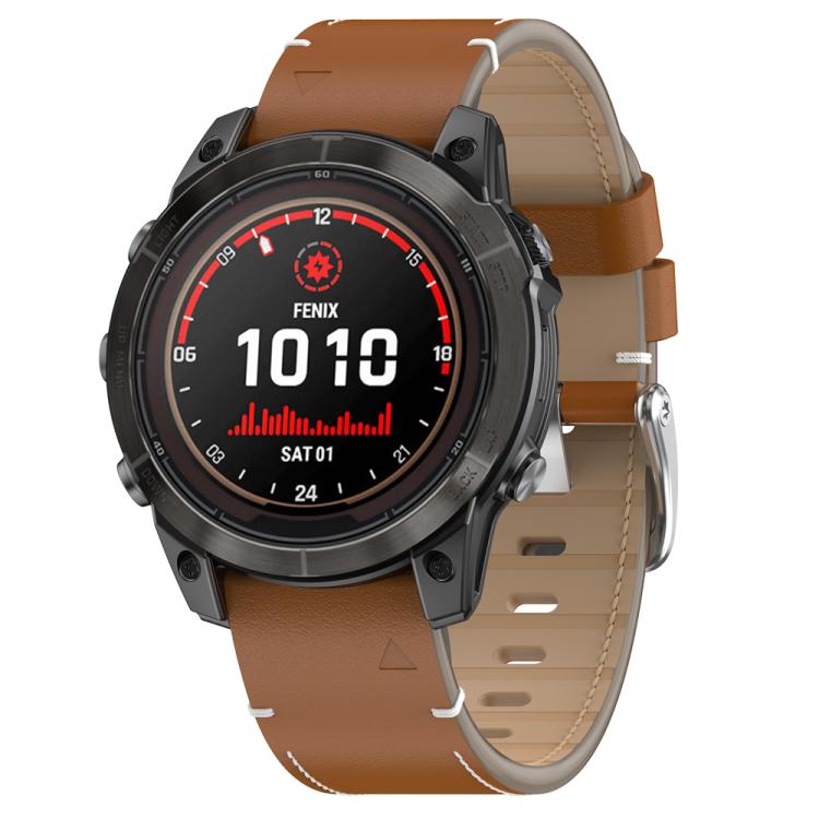 For Garmin Watch 22mm Stitched Genuine Leather Quick Release Watch Band(Brown Silver) by bashfashion