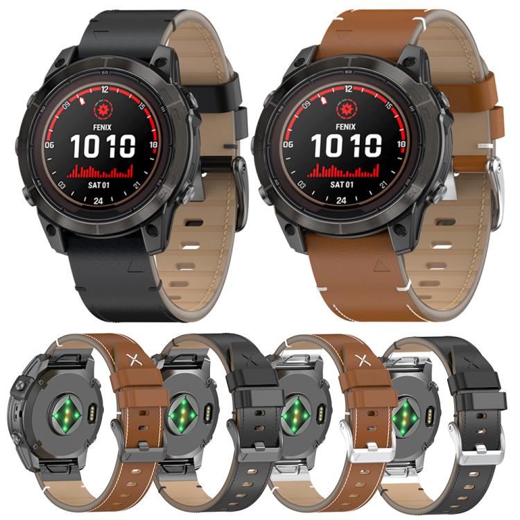 For Garmin Watch 26mm Stitched Genuine Leather Quick Release Watch Band(Brown Black) by bashfashion