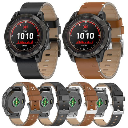 For Garmin Watch 22mm Stitched Genuine Leather Quick Release Watch Band(Brown Silver) by bashfashion