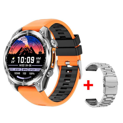 HD300 1.43 inch AMOLED Screen Dual Straps Sports Smart Watch Supports Blood Oxygen Detection(Orange Silicone Strap + Silver Steel Strap) by bashfashion