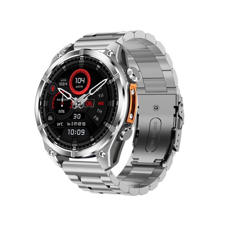 HD300 1.43 inch AMOLED Screen Dual Straps Sports Smart Watch Supports Blood Oxygen Detection(Orange Silicone Strap + Silver Steel Strap) by bashfashion