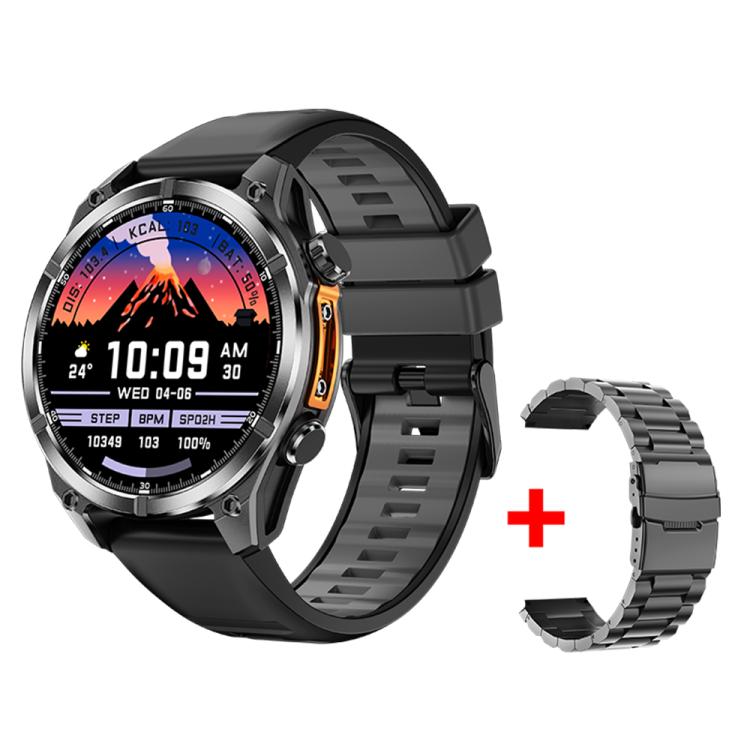 HD300 1.43 inch AMOLED Screen Dual Straps Sports Smart Watch Supports Blood Oxygen Detection(Black Silicone Strap + Black Steel Strap) by bashfashion