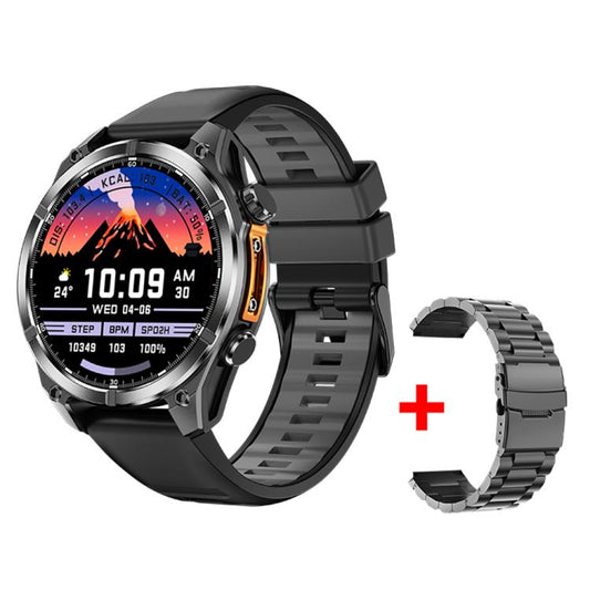 HD300 1.43 inch AMOLED Screen Dual Straps Sports Smart Watch Supports Blood Oxygen Detection(Black Silicone Strap + Black Steel Strap) by bashfashion