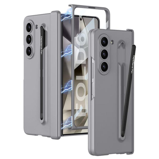 For Samsung Galaxy Z Fold6 GKK Magnetic Integrated Phone Case with Pen Slots, Include Pen(Mountain Gray) by GKK
