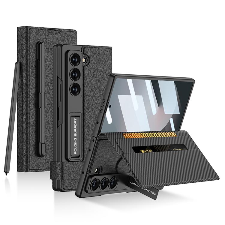 For Samsung Galaxy Z Fold6 GKK Integrated Flip Wallet Leather Phone Case with Pen Slots, Not Included Pen(Black) by GKK