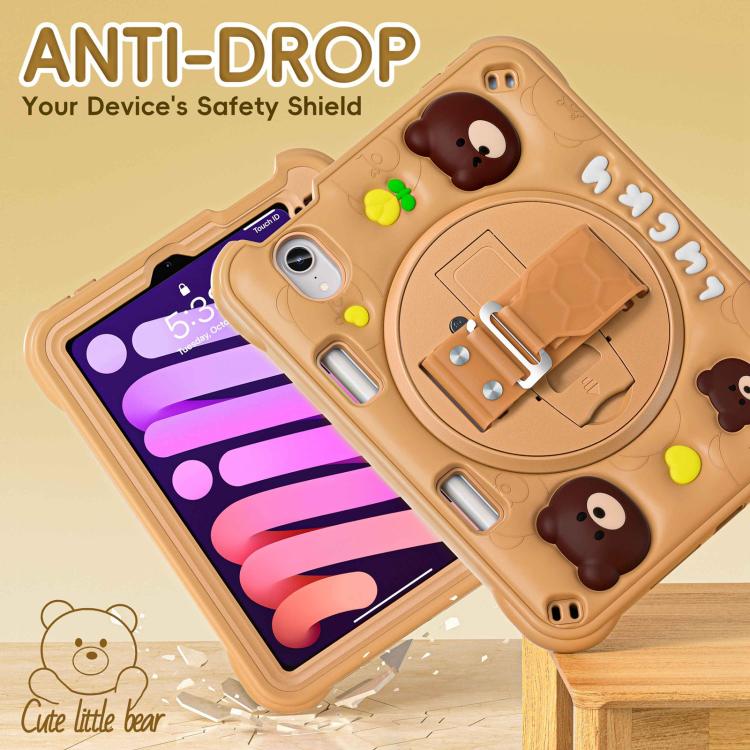 For iPad mini 2024 / mini 6 Bear Rotation Kickstand Silicone Hybrid PC Tablet Case(Brown) by bashfashion