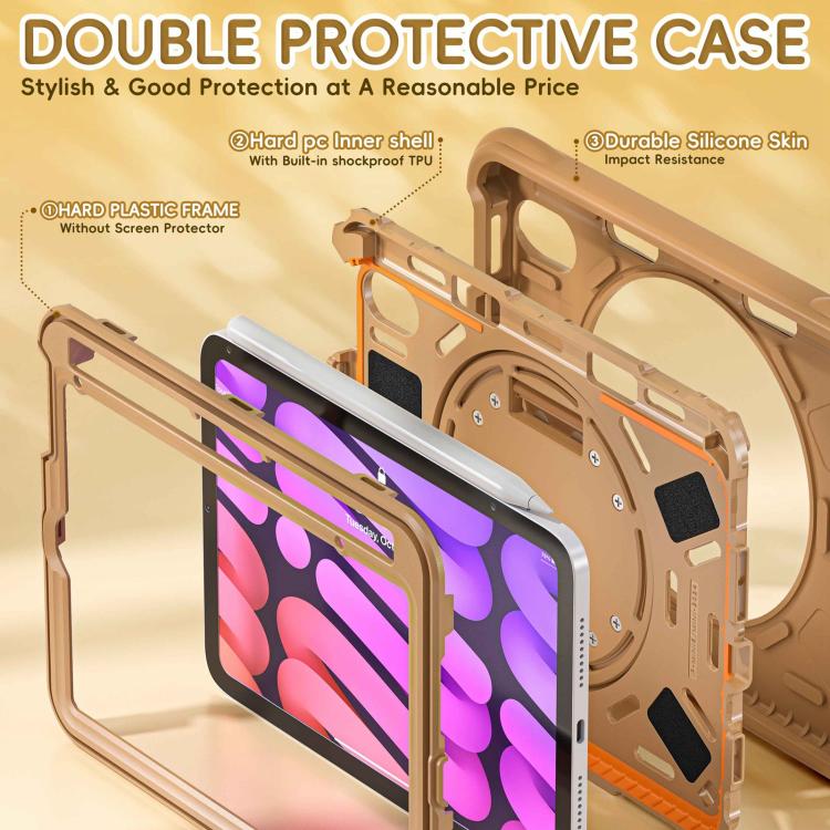 For iPad mini 2024 / mini 6 Bear Rotation Kickstand Silicone Hybrid PC Tablet Case(Brown) by bashfashion
