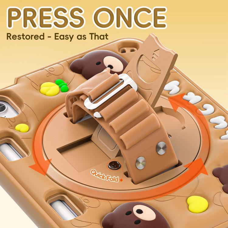 For iPad mini 2024 / mini 6 Bear Rotation Kickstand Silicone Hybrid PC Tablet Case(Brown) by bashfashion