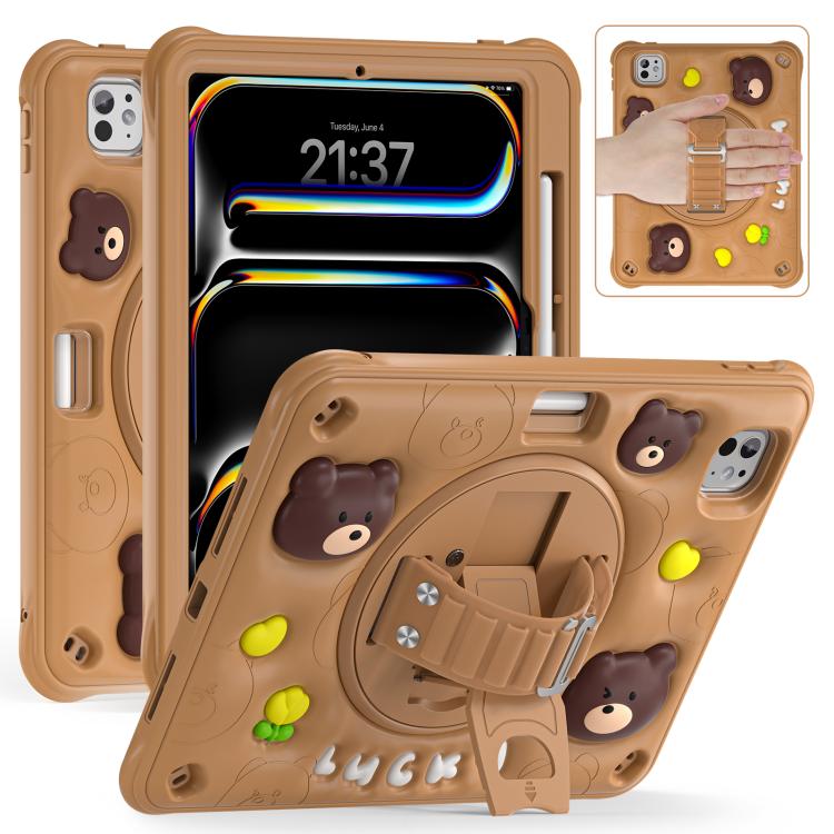 For iPad Pro 11 2025 / 2024 Bear Rotation Kickstand Silicone Hybrid PC Tablet Case(Brown) by bashfashion