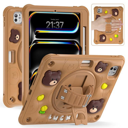 For iPad Pro 11 2025 / 2024 Bear Rotation Kickstand Silicone Hybrid PC Tablet Case(Brown) by bashfashion