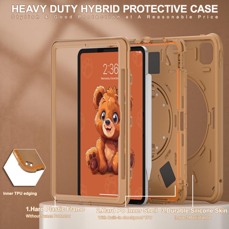 For iPad Pro 11 2025 / 2024 Bear Rotation Kickstand Silicone Hybrid PC Tablet Case(Brown) by bashfashion
