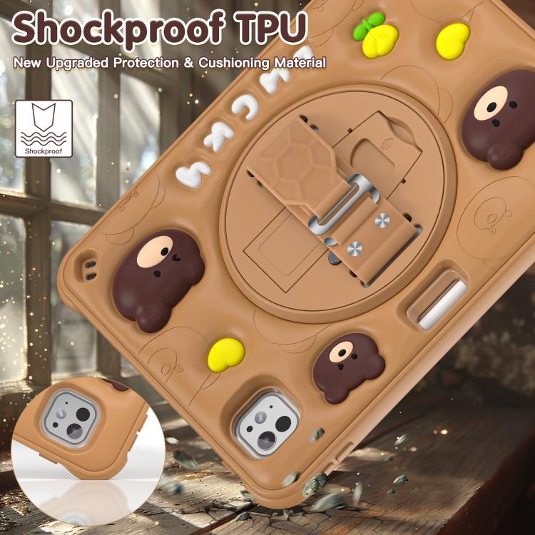 For iPad Pro 11 2025 / 2024 Bear Rotation Kickstand Silicone Hybrid PC Tablet Case(Brown) by bashfashion