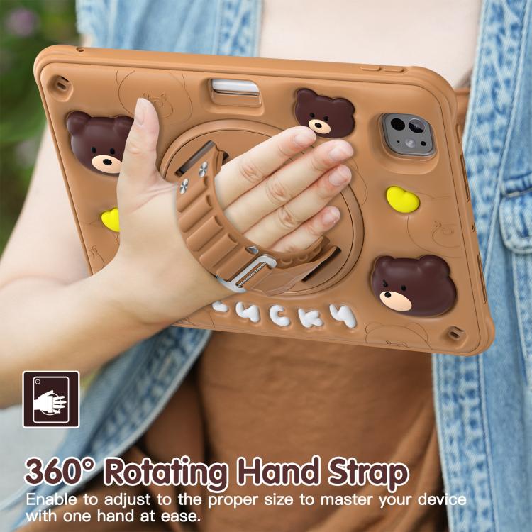 For iPad Pro 11 2025 / 2024 Bear Rotation Kickstand Silicone Hybrid PC Tablet Case(Brown) by bashfashion