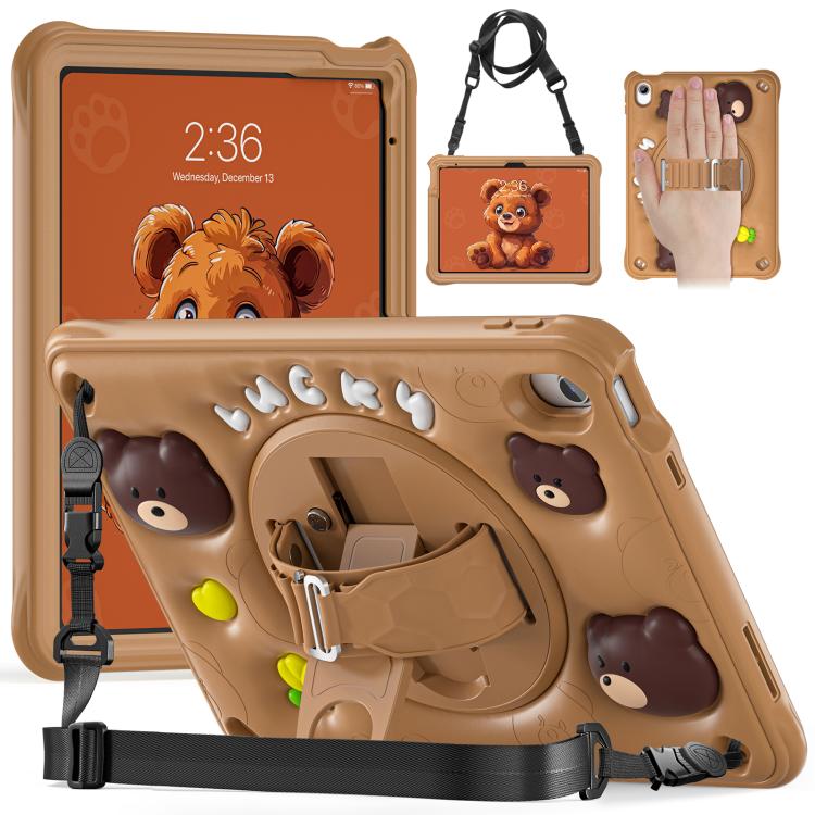 For iPad 2025 / 2022 Bear Rotation Kickstand Silicone Hybrid PC Tablet Case(Brown) by bashfashion