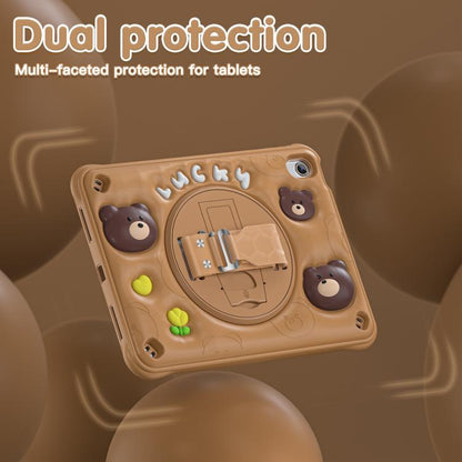 For iPad 2025 / 2022 Bear Rotation Kickstand Silicone Hybrid PC Tablet Case(Brown) by bashfashion