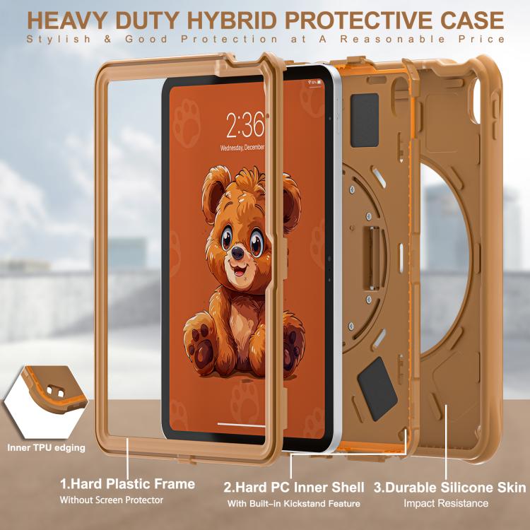 For iPad 2025 / 2022 Bear Rotation Kickstand Silicone Hybrid PC Tablet Case(Brown) by bashfashion