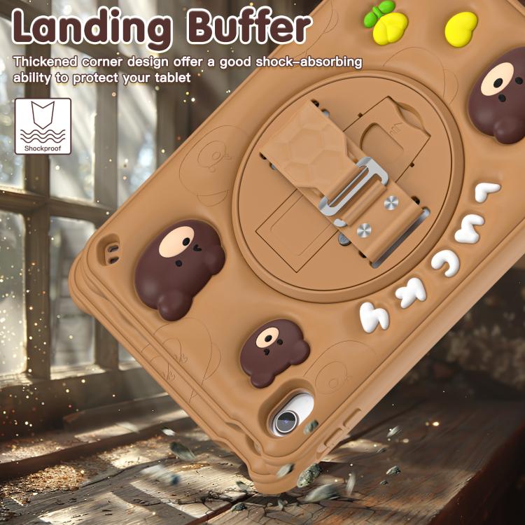 For iPad 2025 / 2022 Bear Rotation Kickstand Silicone Hybrid PC Tablet Case(Brown) by bashfashion