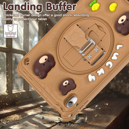 For iPad 2025 / 2022 Bear Rotation Kickstand Silicone Hybrid PC Tablet Case(Brown) by bashfashion