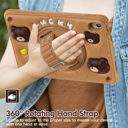 For iPad 2025 / 2022 Bear Rotation Kickstand Silicone Hybrid PC Tablet Case(Brown) by bashfashion