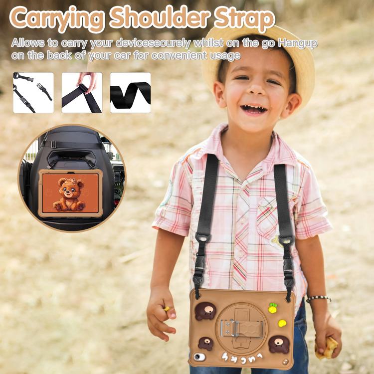 For iPad 2025 / 2022 Bear Rotation Kickstand Silicone Hybrid PC Tablet Case(Brown) by bashfashion