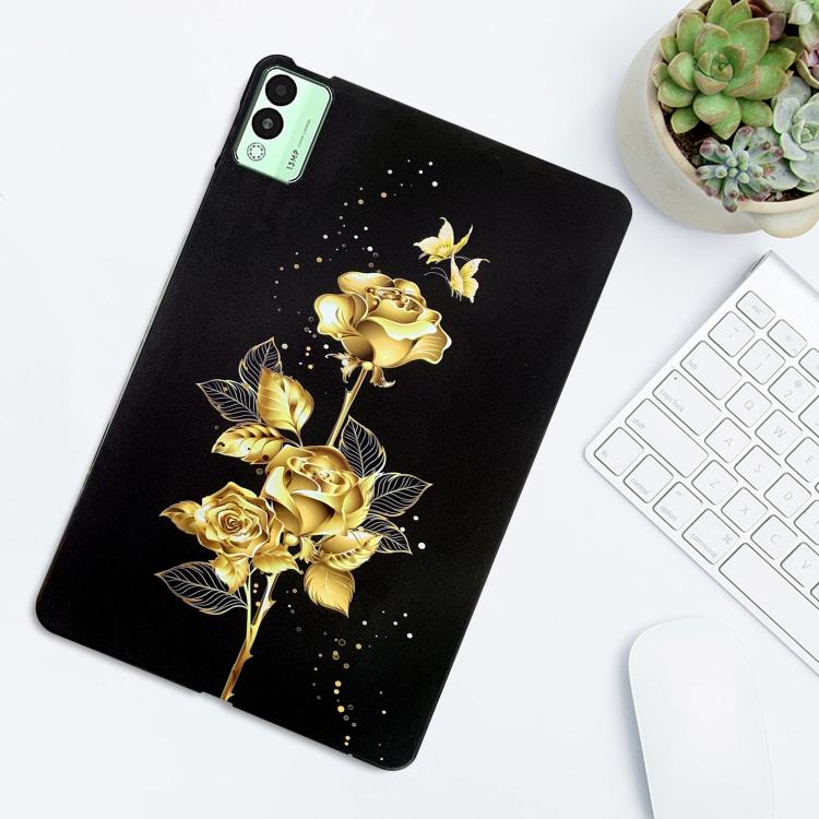 For Tecno Megapad 11 Color Painting Pattern Smart Tablet TPU Case(Golden Rose) by bashfashion
