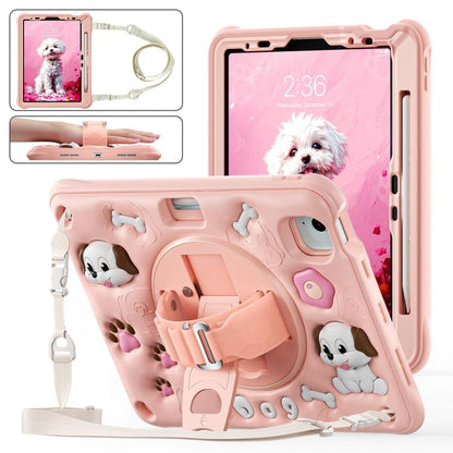 For iPad Air 11 2025 / 2024 / Pro 11 2022 Dog Rotation Kickstand Silicone Hybrid PC Tablet Case(Pink) by bashfashion
