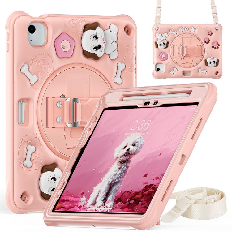 For iPad Air 11 2025 / 2024 / Pro 11 2022 Dog Rotation Kickstand Silicone Hybrid PC Tablet Case(Pink) by bashfashion