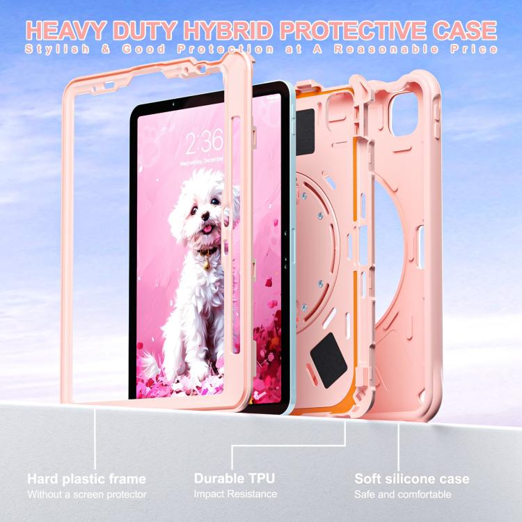 For iPad Air 11 2025 / 2024 / Pro 11 2022 Dog Rotation Kickstand Silicone Hybrid PC Tablet Case(Pink) by bashfashion