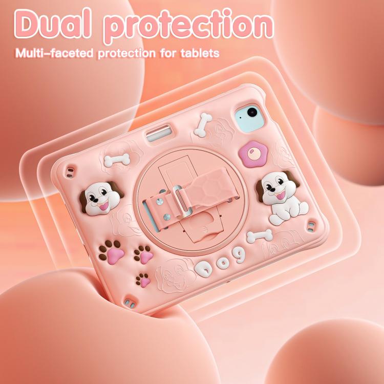 For iPad Air 11 2025 / 2024 / Pro 11 2022 Dog Rotation Kickstand Silicone Hybrid PC Tablet Case(Pink) by bashfashion