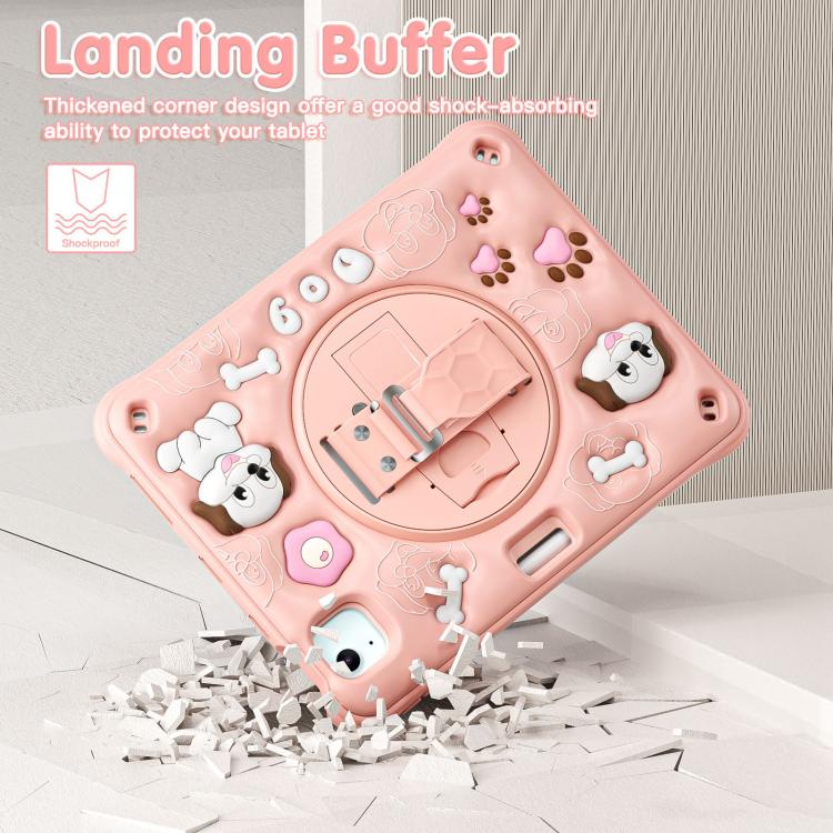 For iPad Air 11 2025 / 2024 / Pro 11 2022 Dog Rotation Kickstand Silicone Hybrid PC Tablet Case(Pink) by bashfashion