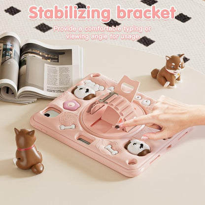 For iPad Air 11 2025 / 2024 / Pro 11 2022 Dog Rotation Kickstand Silicone Hybrid PC Tablet Case(Pink) by bashfashion