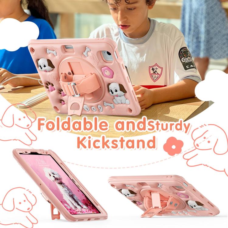 For iPad Air 11 2025 / 2024 / Pro 11 2022 Dog Rotation Kickstand Silicone Hybrid PC Tablet Case(Pink) by bashfashion