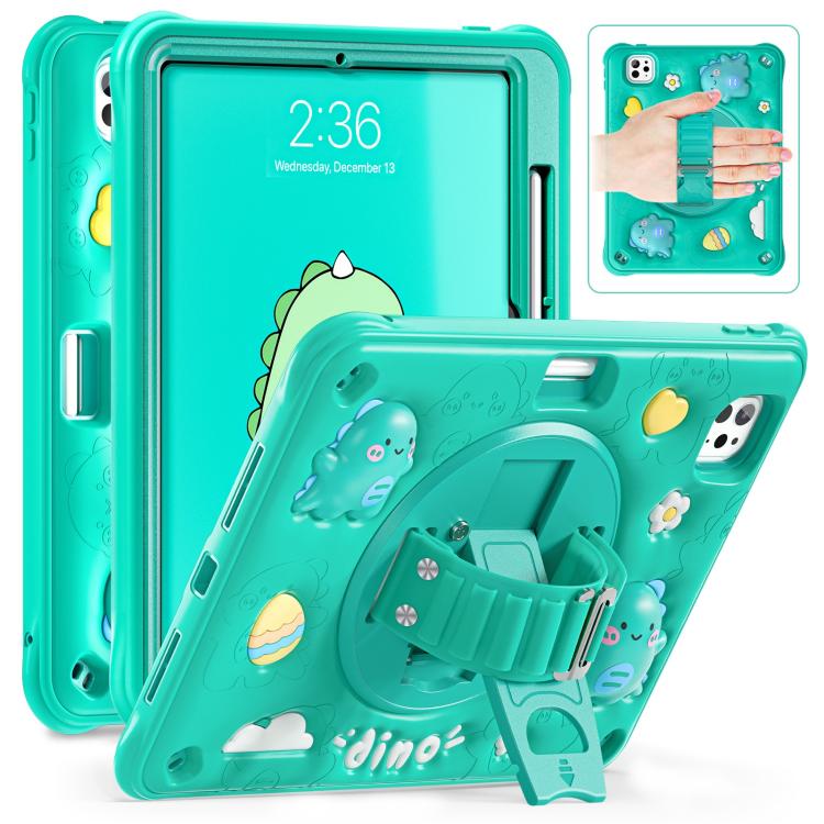 For iPad Pro 11 2025 / 2024 Dragon Rotation Kickstand Silicone Hybrid PC Tablet Case(Green) by bashfashion