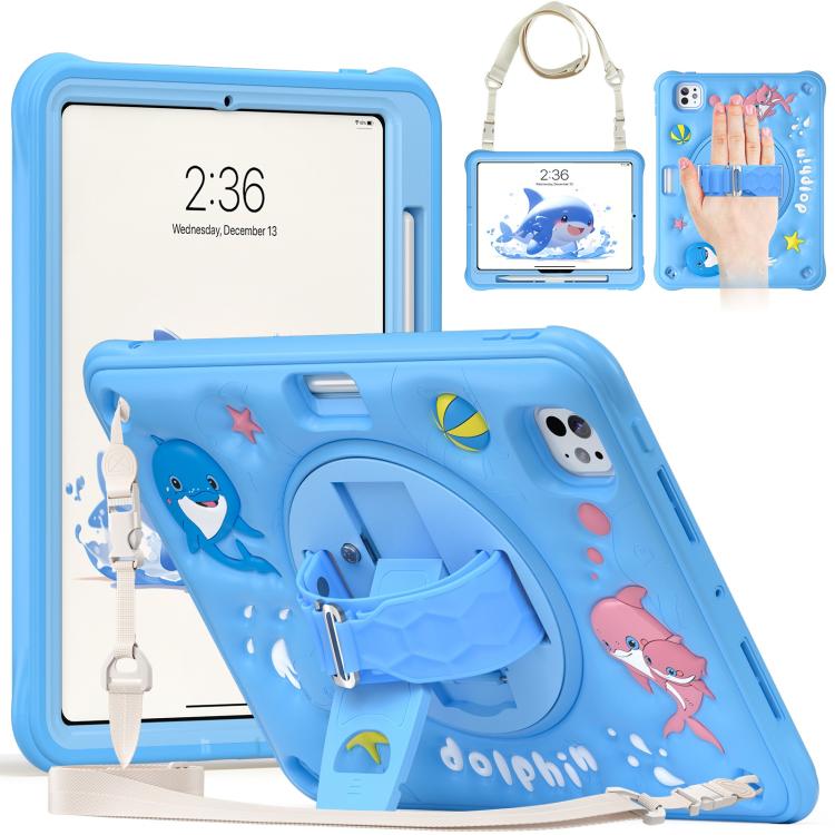 For iPad Pro 11 2025 / 2024 Dolphin Rotation Kickstand Silicone Hybrid PC Tablet Case(Blue) by bashfashion
