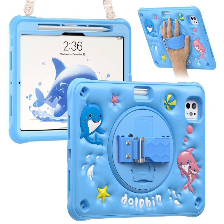 For iPad Pro 11 2025 / 2024 Dolphin Rotation Kickstand Silicone Hybrid PC Tablet Case(Blue) by bashfashion
