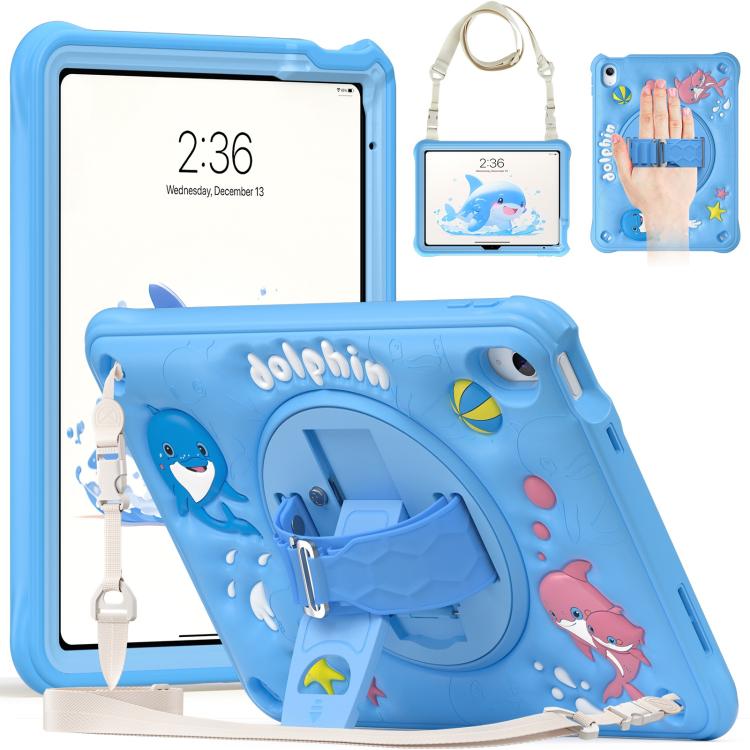 For iPad 2025 / 2022 Dolphin Rotation Kickstand Silicone Hybrid PC Tablet Case(Blue) by bashfashion