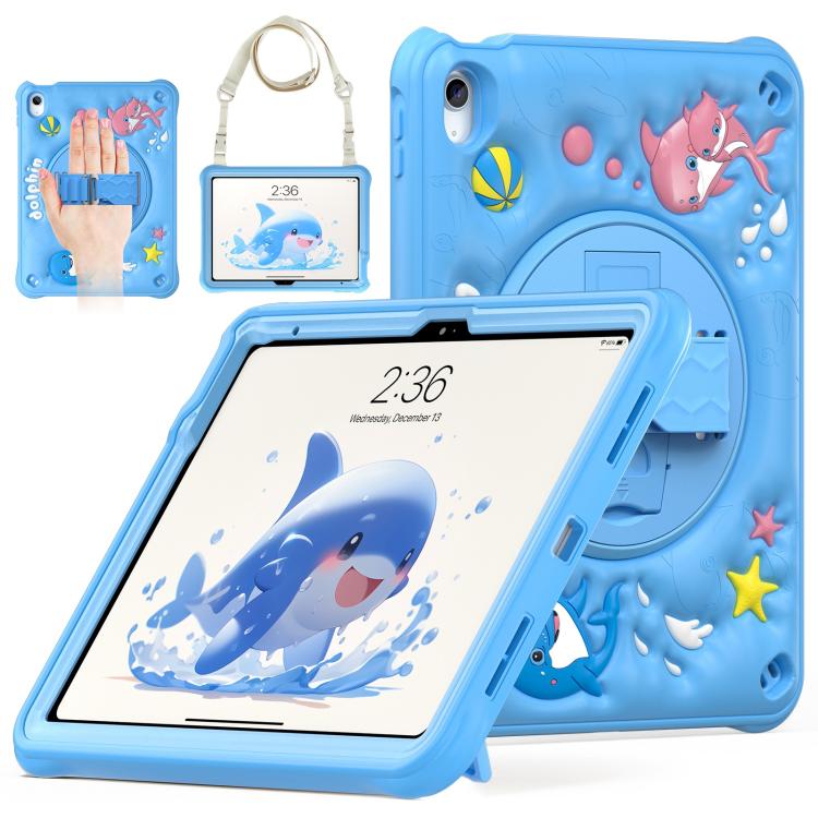 For iPad 2025 / 2022 Dolphin Rotation Kickstand Silicone Hybrid PC Tablet Case(Blue) by bashfashion