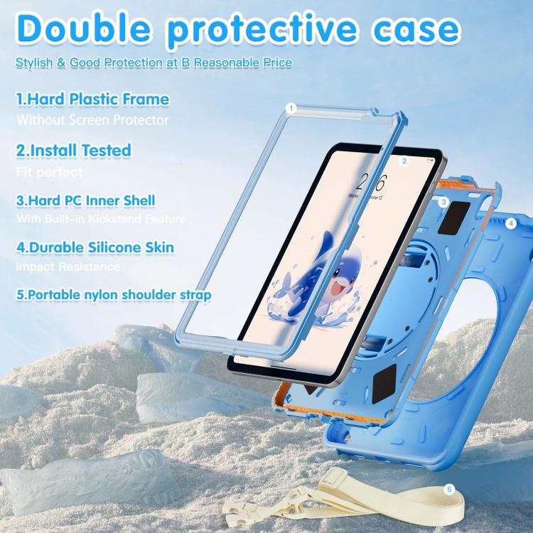 For iPad 2025 / 2022 Dolphin Rotation Kickstand Silicone Hybrid PC Tablet Case(Blue) by bashfashion