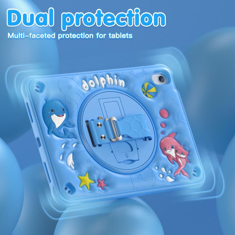 For iPad 2025 / 2022 Dolphin Rotation Kickstand Silicone Hybrid PC Tablet Case(Blue) by bashfashion