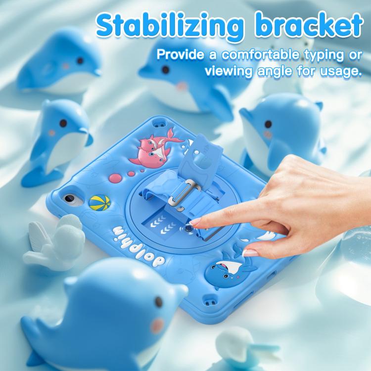 For iPad 2025 / 2022 Dolphin Rotation Kickstand Silicone Hybrid PC Tablet Case(Blue) by bashfashion