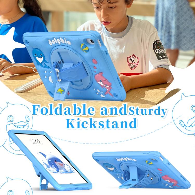 For iPad 2025 / 2022 Dolphin Rotation Kickstand Silicone Hybrid PC Tablet Case(Blue) by bashfashion