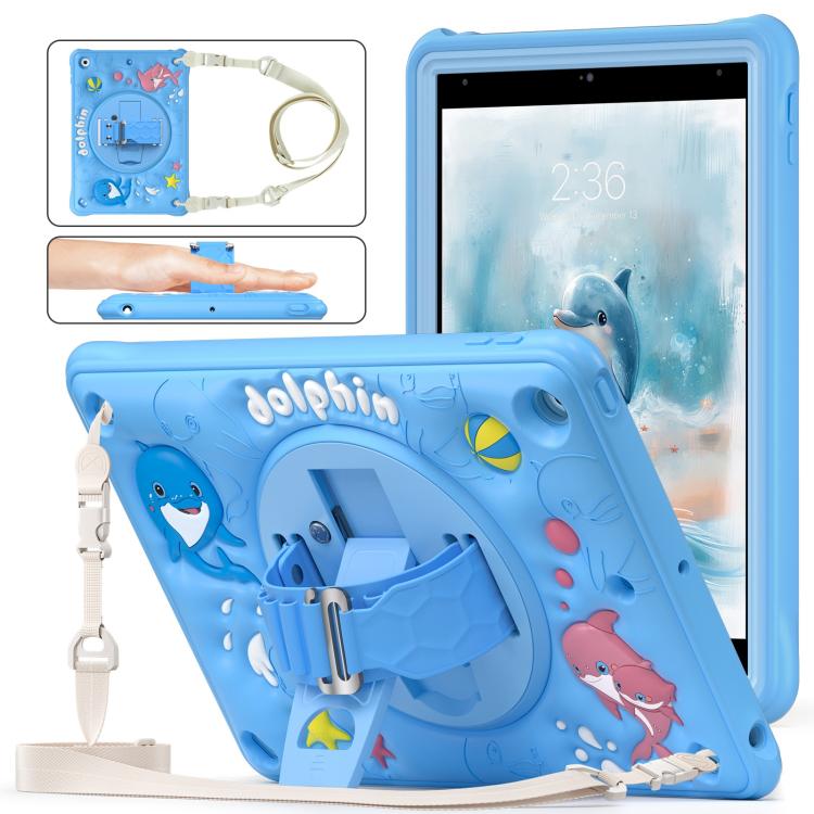 For iPad 10.2 2021 / 2020 / 2019 Dolphin Rotation Kickstand Silicone Hybrid PC Tablet Case(Blue) by bashfashion