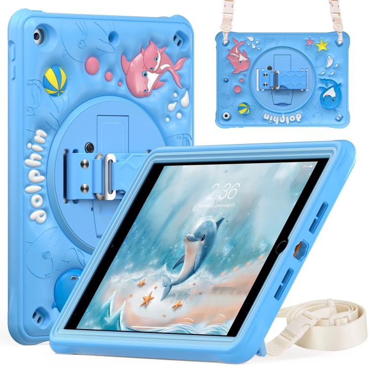 For iPad 10.2 2021 / 2020 / 2019 Dolphin Rotation Kickstand Silicone Hybrid PC Tablet Case(Blue) by bashfashion