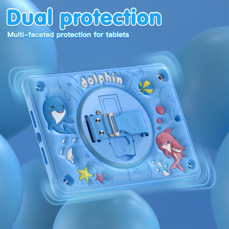 For iPad 10.2 2021 / 2020 / 2019 Dolphin Rotation Kickstand Silicone Hybrid PC Tablet Case(Blue) by bashfashion