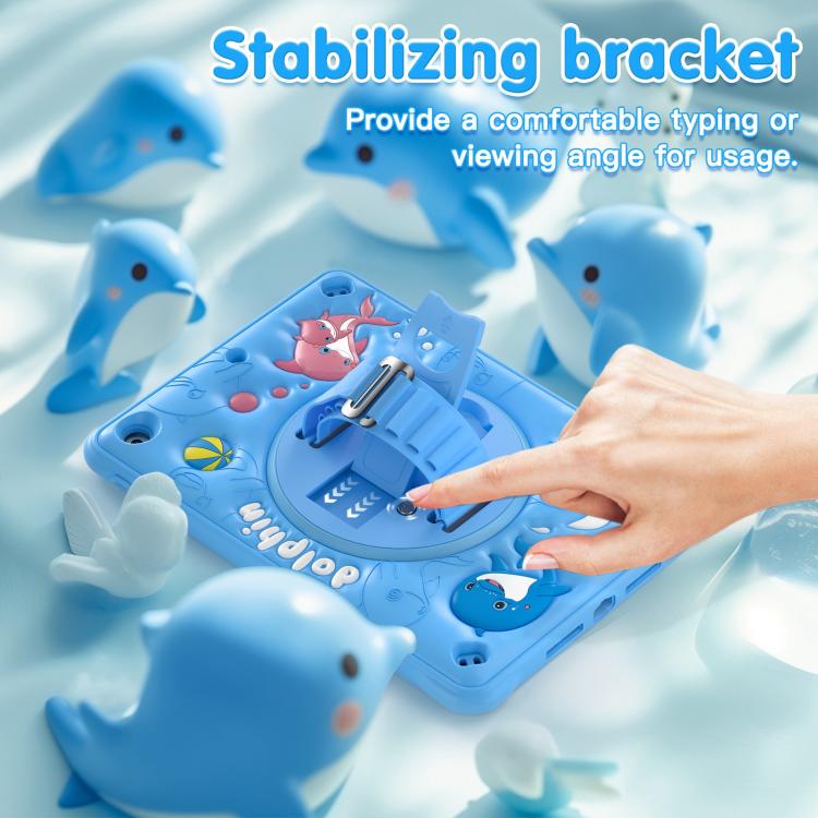 For iPad 10.2 2021 / 2020 / 2019 Dolphin Rotation Kickstand Silicone Hybrid PC Tablet Case(Blue) by bashfashion