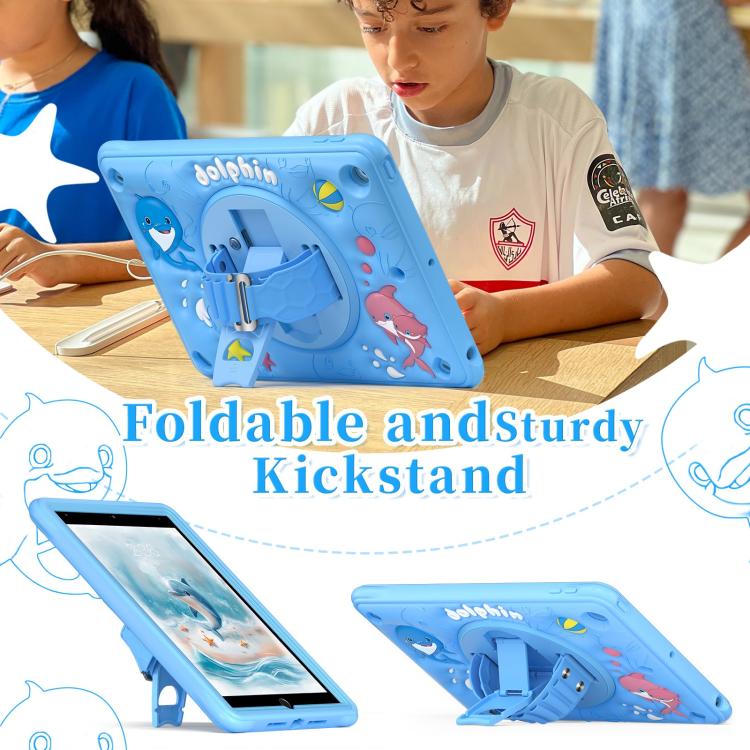 For iPad 10.2 2021 / 2020 / 2019 Dolphin Rotation Kickstand Silicone Hybrid PC Tablet Case(Blue) by bashfashion