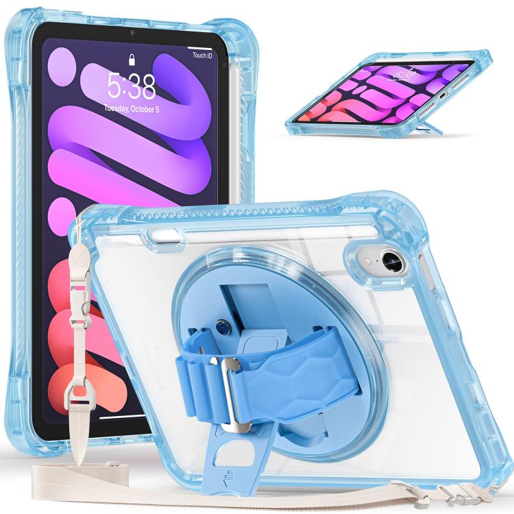 For iPad mini 2024 / mini 6 Rotation Grip Holder TPU Hybrid Clear PC Tablet Case(Light Blue) by bashfashion